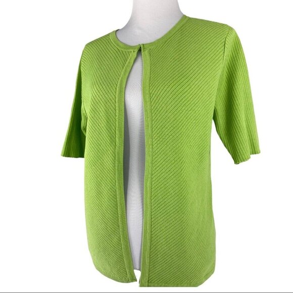 Tahari ASL‎ Women's NWT Bermuda Green Knit Boca Raton Ribbed Silk Cardigan M/C42 - Picture 3 of 9